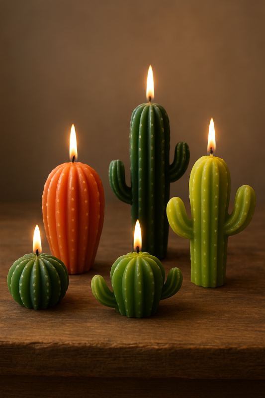 plusieurs bougie cactus allumé