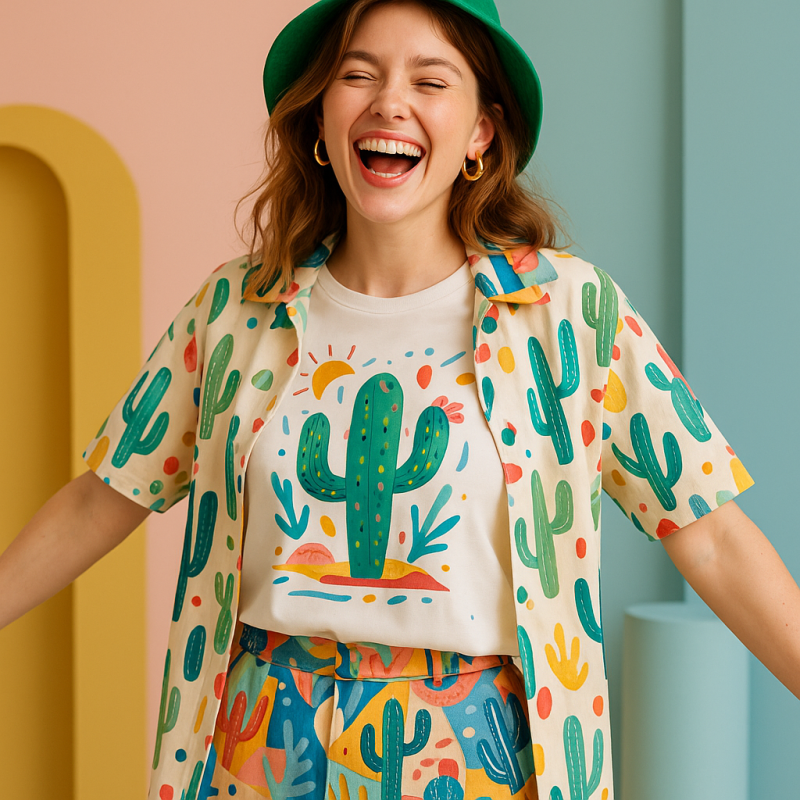 femme habiller havec des habits theme cactus