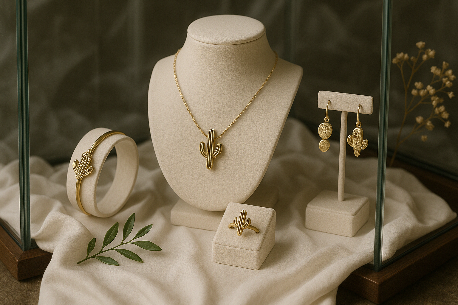 bijoux cactus sur présentoire