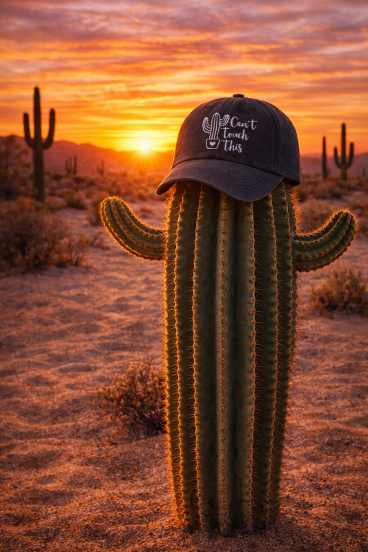 une casquette sur un cactus