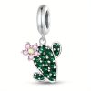 Pendentif cactus en argent 925 et zircon avec fleur rose et jaune
