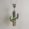 Pendentif cactus en argent 925 et pierre verte