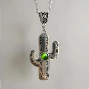 Pendentif cactus en argent 925 et pierre verte